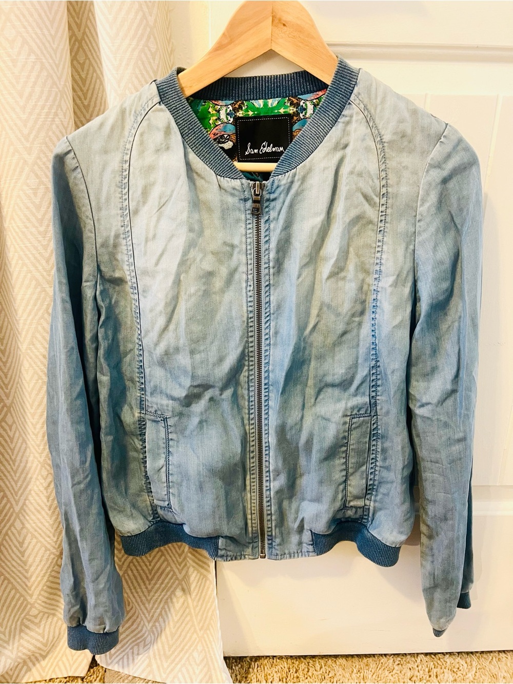 Sam Edelman Women’s Light Blue Denim Bomber Jacket Size Medium
